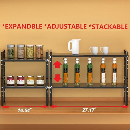 Jojocross Expandable Stackable Spice Rack Cabinet Shelf Organizer in Cabinets Shelves Kitchen Cupboard Organization Stack up Racks Pantry Countertop Storage Large/Black 2 Packs