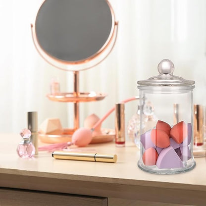 3 Pack Glass Apothecary Jars with Lids, 25oz Clear Bathroom Accessories Canisters Storage Organizer, Cotton Ball Holder Containers, Glass Jars for Bathroom, Vanity, Laundry Room