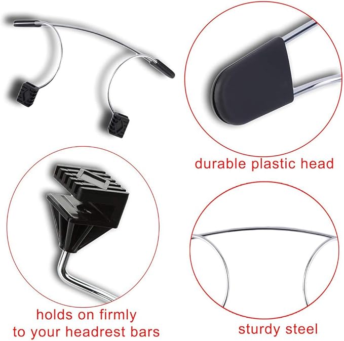 Car Coat Hanger for Headrest, Car Seat Clothes Holder for Suit Jacket Coat, Vehicle Backrest Organizer, Universal Fit Headrest Hanger for Car (Black)