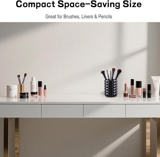 Acrylic Makeup Brush Holder, Black Pen Holder, Clear Cosmetics Brushes Cup Storage Solution, Round Hair Brush Organizer, Vanity Desk Decor