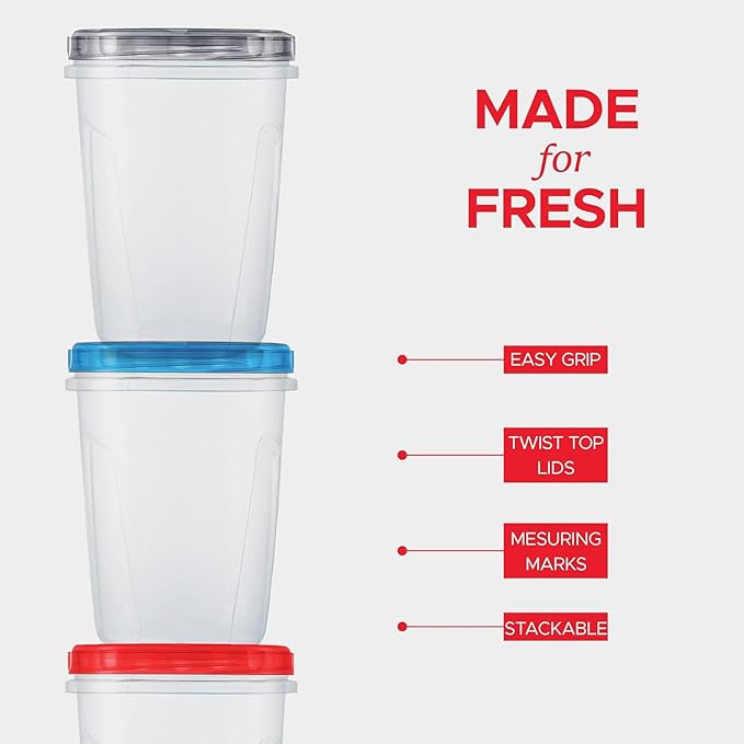 Tafura 12 Pack Leakproof Freezer Containers for Food with Twist Top Lids - 32 Oz - Black/Blue/Red Lids