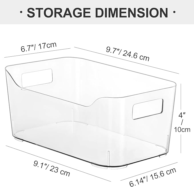 Heyuzb 12 Pack Plastic Storage Bins, Clear Pantry Organizers and Storage, Multi-Use Organizer Bins for Kitchen, Office, Fridge, Cabinet and Shelf Organization