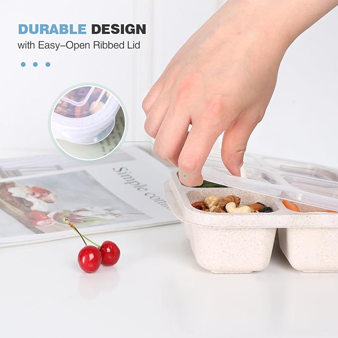 4 Pack Reusable Snack Containers with Lids, 4 Compartments Snack Box Container Bento Box, Divided Lunchable Food Storage Container for Meal Prep, Travel, Work, Microwave, Dishwasher Safe