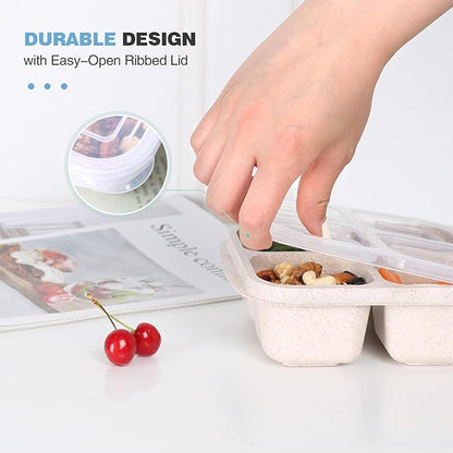 4 Pack Reusable Snack Containers with Lids, 4 Compartments Snack Box Container Bento Box, Divided Lunchable Food Storage Container for Meal Prep, Travel, Work, Microwave, Dishwasher Safe