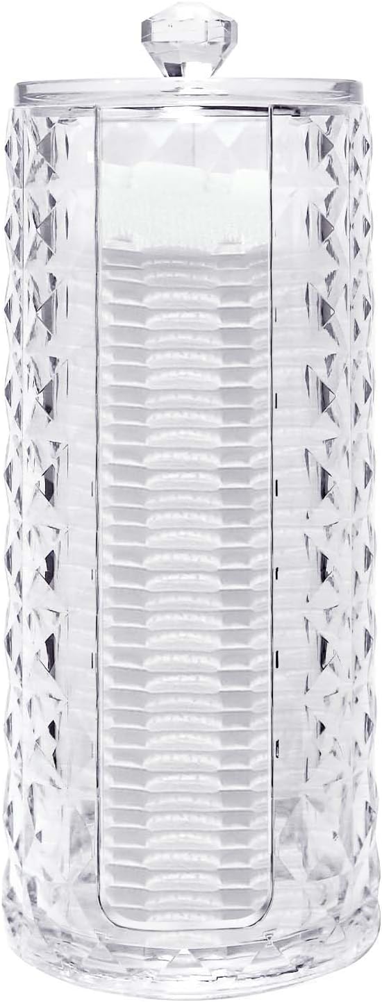 33.8oz Clear Cosmetic Cotton Pads Rounds Holder Easy Accessing Acrylic Makeup Removers Pad Organizer Dispenser with Removable Lid for Bathroom Bedroom Storage Display Rack