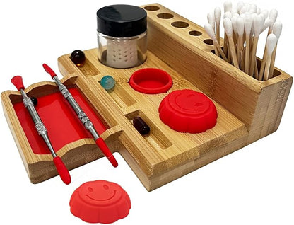 Bamboo Desk Organizer,Carving Tool Organizer with Non-sticky Mat and Silicone Container (16 x 15 x 4.5cm)