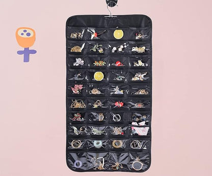 Bloss Hanging Jewelry Organizer for Closet, 80 Pockets Earring Holder Organizer and storage, Earring Organizer Hanging Jewelry Holder Storage for Women Gift, Wall Earring Holder for Girls, Black