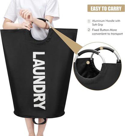 Maxsilan 90L Large Laundry Basket, Freestanding Tall Clothes Hamper, Collapsible Laundry Bag, Black
