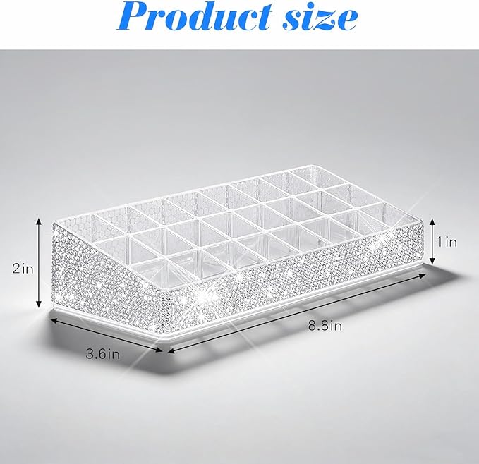 Bling Acrylic Lipstick Lip Gloss Organizer 24 Slots Comestic Display Holder for Nail Polish Essential Oil