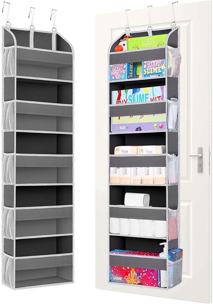 Over the Door Organizer, 5 Shelf Hanging Storage with Large Pockets, 44 lb Load, 15.7x5.5x57.8 Inch, for Bedroom, Bathroom, Pantry, Nursery (Grey)