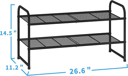 Simple Trending 2-Tier Stackable Shoe Rack, Metal Shoe Shelf Storage Organizer, Black