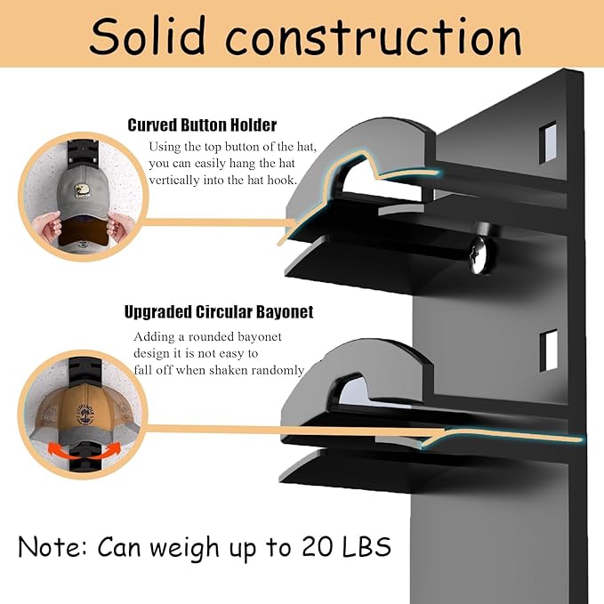 FAYYGYH Hat Organizer for Baseball Caps, Super Strong Hat Rack for Baseball Caps, Hat Hanger Holder Display for Door Closet, No Drilling Minimalist Hat Organizer Display for Home Decor (Black)