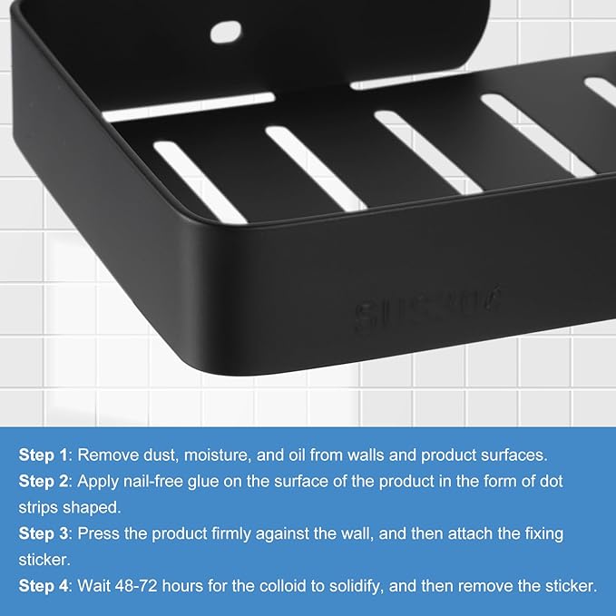 uxcell Soap Dish Holder, 304 Stainless Steel Soap Bar, Wall Mounted Soap Tray with Installation Kits, Soap Saver for Shower Wall Kitchen Counter (Black)
