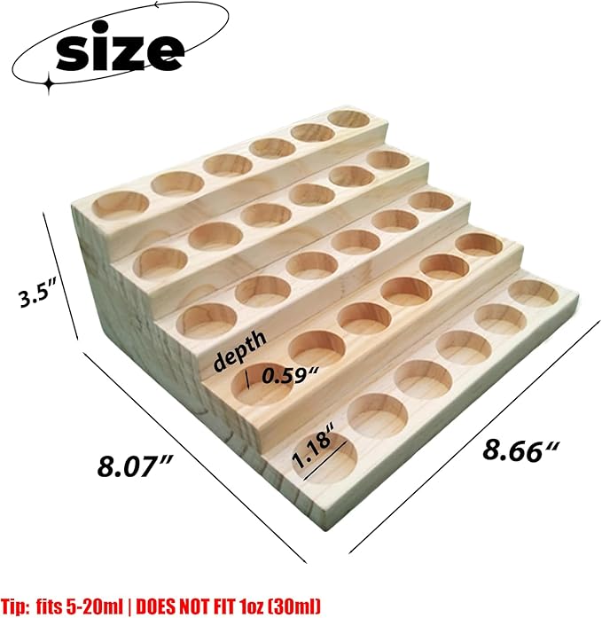 Wooden Essential Oil Display Stand 5 Tier Essential Oil Holder Solid Wood Essential Oil Rack 5 Layer 30-Bottle Essential Oil Display Stand Tabletop Oil Display Holder for 5-20ml Bottles