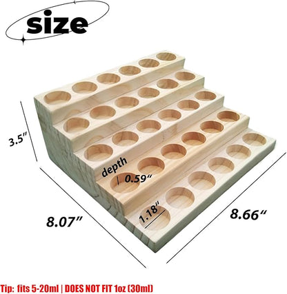 Wooden Essential Oil Display Stand 5 Tier Essential Oil Holder Solid Wood Essential Oil Rack 5 Layer 30-Bottle Essential Oil Display Stand Tabletop Oil Display Holder for 5-20ml Bottles