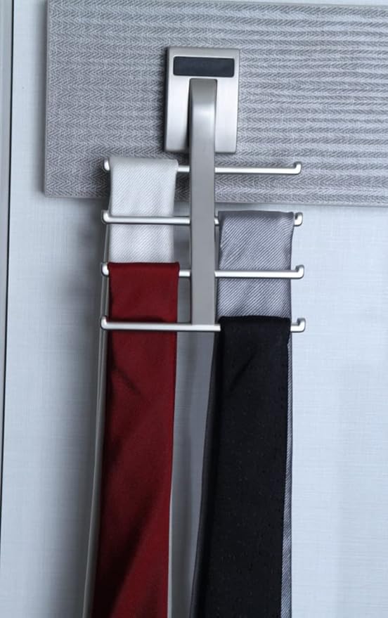 TAG Hardware Premium Space Saving Eight Tie Storage Hook Cleat Mount Organizer Rack for Home and Business (MATT Aluminum)