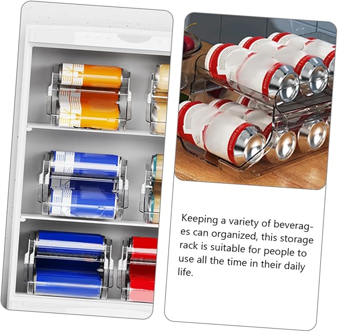MAGICLULU Double Beverage Storage Box Fridge Organizer Drinks Bin Rolling Soda Can Dispenser for Refrigerator Pantry Can Holder