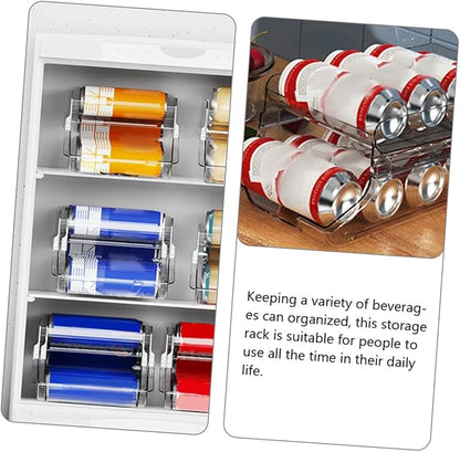 MAGICLULU Double Beverage Storage Box Fridge Organizer Drinks Bin Rolling Soda Can Dispenser for Refrigerator Pantry Can Holder