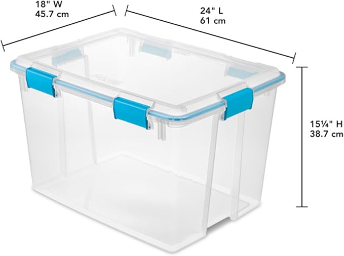 Sterilite 4-Pack Gasket Box, Weather-Resistant Storage Bins with Latching Lids, 80 Quart - Heavy-Duty Organizing Containers for Closet, Bathroom, and Office