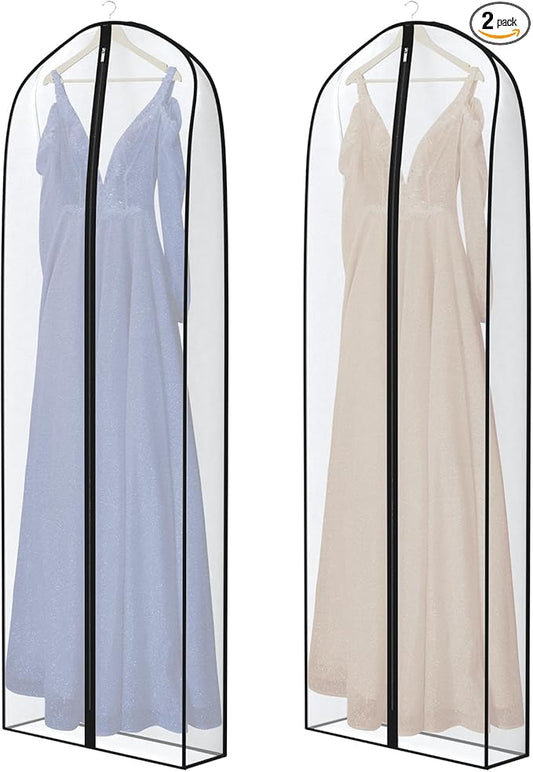 Zilink Breathable Dress Bags for Gowns Long 72” Wedding Dress Storage Bags Silky Dress Bags for Closet Storage with 7" Gussted Wrinkle Free for Long Evening Dresses Puffy Dress Storage, Set of 2