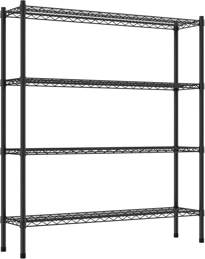 Commercial NSF Listed Black Epoxy Stationary Wire Shelving Kit 12" x 48" x 54", with 4 Shelves Perfect for Warehouse, Walk-in Refrigerator, Freezer, Grocery Store, Restaurant, Dishroom