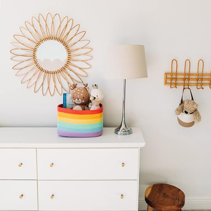 Rainbow Cotton Rope Basket for Shelf Storage - 15"×10"×9½" - Colorful Decorative Basket for Kids - Nursery, Playroom, Classroom - Toy Storage, Books, Towels