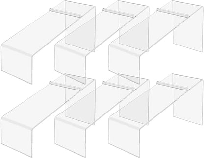6 Pack Acrylic Shoe Display Stand Clear Premium Lucite 4 Inch Wide x 5 Inch High Slanted Footwear Showcase Riser with Heel Stop for Retail Shops and Clothing Stores by Marketing Holders