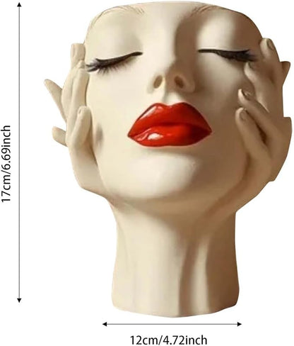 Women's Head Shape Boho Feminist Decoration, Minimalist Statue Storage Decor Face Makeup Brush Holder, Modern Statue Storage Makeup for Table Shelf Living Room Office (Beige 6.69 * 4.72 * 3.15in)