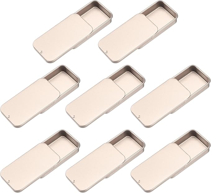 uxcell 8Pcs Slide Top Tin Containers, Mini Metal Empty Tins Box with Sliding Lids, 2.4"x1.3"x0.4" Rectangular Storage Organizers for Lip Balm, Solid Perfume, Small Items, Rose Gold