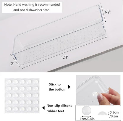 6Pcs Clear Plastic Drawer Organizers Tray 12" x 6.2" Storage Bins with 25Pcs Non-Slip Pads for Makeup, Jewelries, Kitchen Utensils, Bathroom and Office