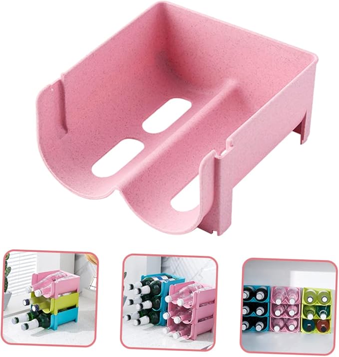 3pcs Pink Refrigerator Drink Organizer Stackable Beer Bottle Rack for Pantry Soda Can Dispenser Fridge Rack