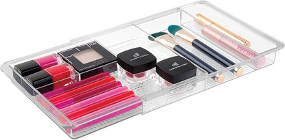 iDesign Expandable Makeup Drawer Organizer, Shallow Tray for Bathroom or Vanity Storage - Clear