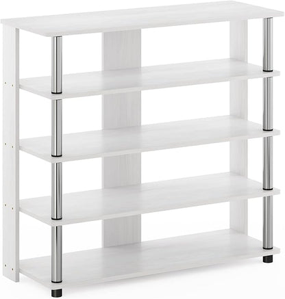 Furinno Turn-N-Tube 5 Tier Wide Shoe Rack, White Oak, Stainless Steel Tubes 32 Inch