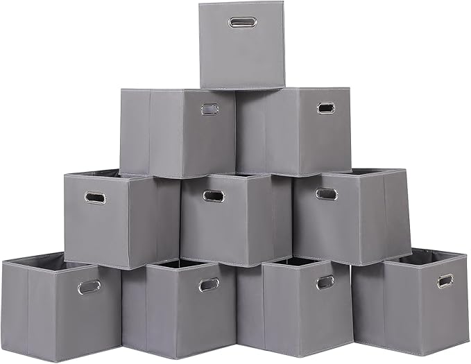 Fabric Cloth Storage Bins,Fabric Cube Organizer with Dual Handles Foldable Cube Storage Baskets for Home Bedroom Storage,Set of 10,(Gray)