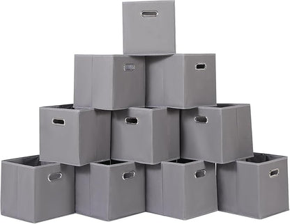 Fabric Cloth Storage Bins,Fabric Cube Organizer with Dual Handles Foldable Cube Storage Baskets for Home Bedroom Storage,Set of 10,(Gray)