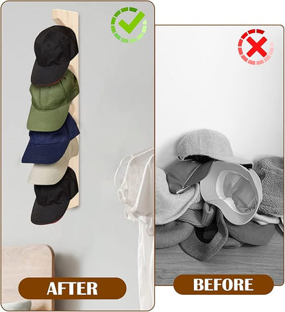 ZYP 2 PCS Hat Rack for Wall Wooden Baseball Caps Organizer Wall Mount Baseball Hat Holder Wall Vertical Hat Racks for Closet Door Bedroom Entryroom Laundry