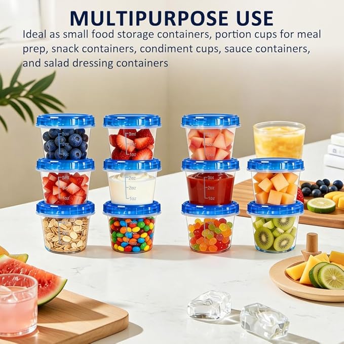 12 Pack 4oz Small Freezer Storage Containers with Twist Top Lids Airtight, Mini Reusable Plastic Food Storage Containers with Lids for Snack Condiment Salad Dressings Sauces Soup, Condiment Sauce Cups