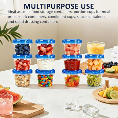 12 Pack 4oz Small Freezer Storage Containers with Twist Top Lids Airtight, Mini Reusable Plastic Food Storage Containers with Lids for Snack Condiment Salad Dressings Sauces Soup, Condiment Sauce Cups