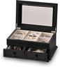 Hanway 2 Layers Wooden Jewelry Box Organizer for Women, with 7 compartments, featuring interior mirror & tray for watch, necklaces, earrings, bracelets, and rings (Black)