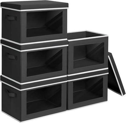 Homsorout Stackable Storage Bins with Lids - Large Decorative Basket with Lids, Fabric Foldable Closet Organizer Bins, Shelf Organizer for Living Room, Dorm, 5 Pack, Black