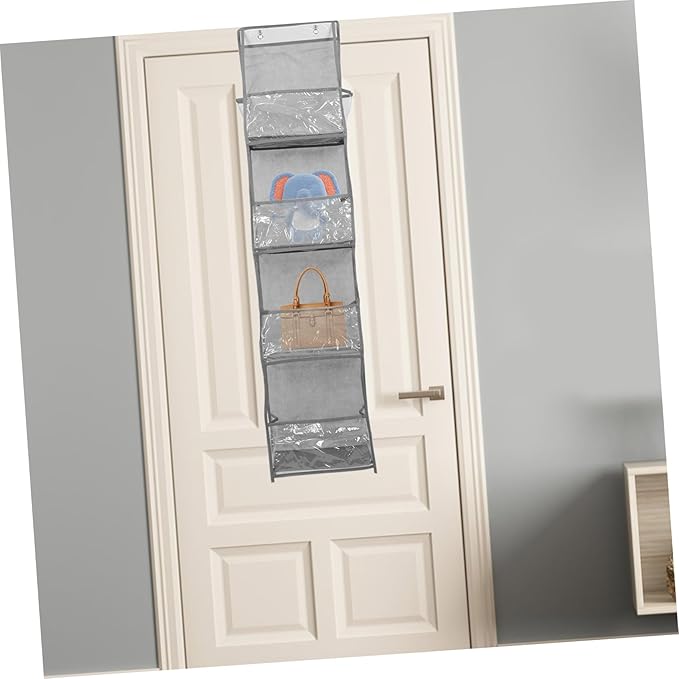 2Pcs Over The Door Handbag Organizer Multi Purpose Hanging Pocket Storage for Home Office School and Space Saving Design with Compartments White Grey