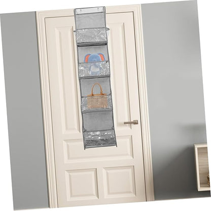 2Pcs Over The Door Handbag Organizer Multi Purpose Hanging Pocket Storage for Home Office School and Space Saving Design with Compartments White Grey
