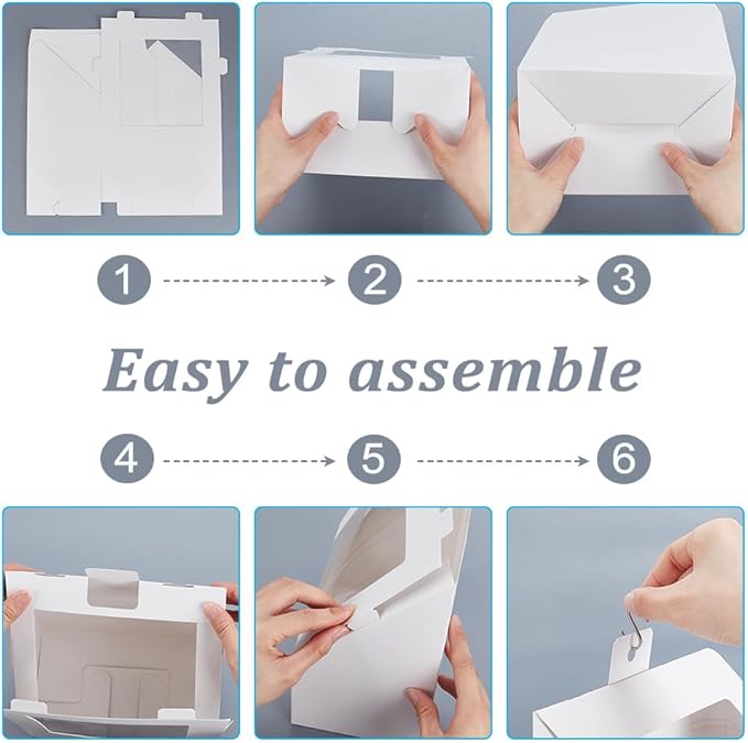 AHANDMAKER 10 Pcs White Hat Storage Box, Foldable Cardboard Gift Storage Boxes with Clear PVC Window, 7.8" x 7.8" x 4.7" Storage Containter for Baseball Hat Display Case Holder