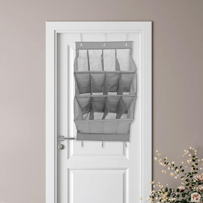 The Door Shoe Organizer Rack with 12 Grid Foldable Wall Mounted Shoe Storage Polyester for Closet and Narrow Hallways Space Saving