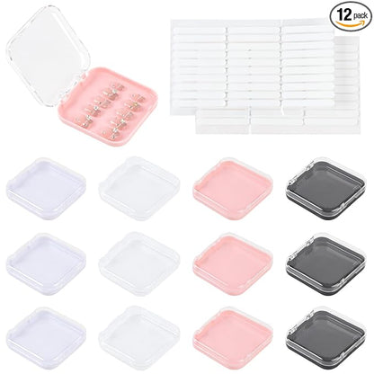 12 Pcs Press on Nail Boxes Packaging Nail Storage Display Organizer Box Case with 60 Pcs Adhesive Double Sided Tape 4 Colors