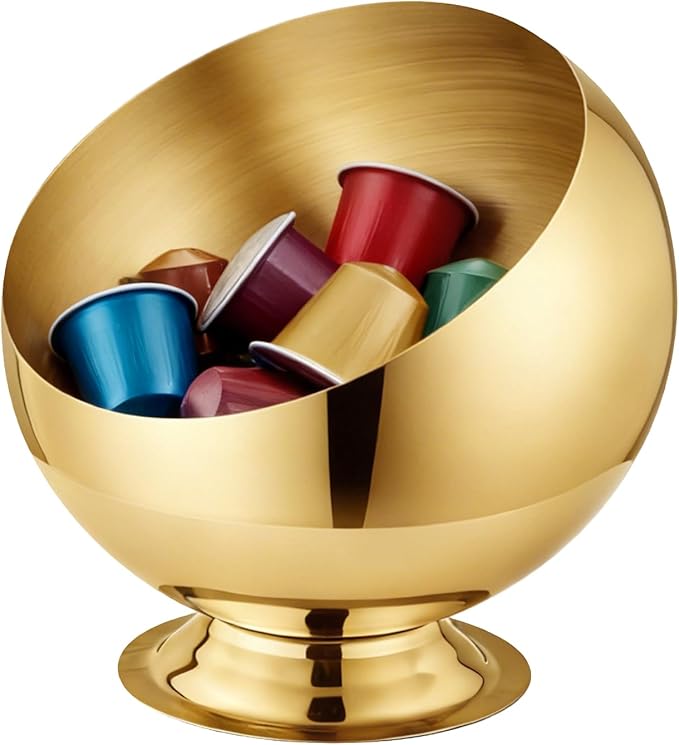Coffee Pod Holder - Large Capacity Metal K Cup serve for Nespresso Pod Storage Container with Gold Finish, Multi-Use Creamer & Candy Bowl for Countertop, Coffee Bar Accessories(Gold)