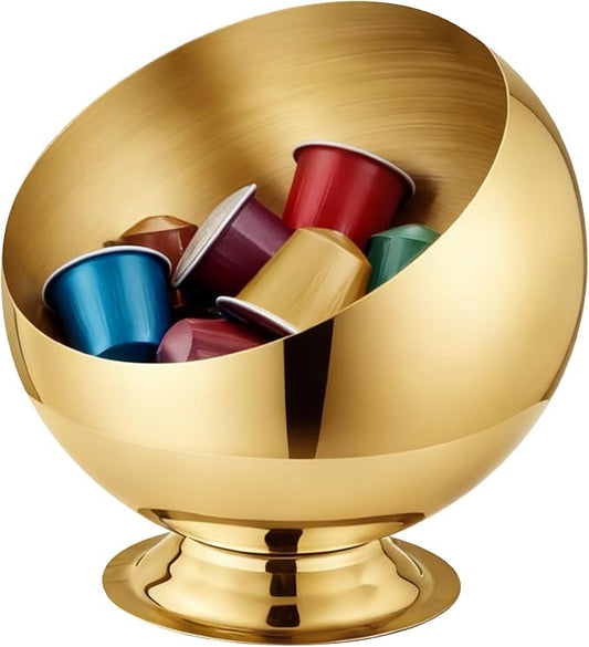 Coffee Pod Holder - Large Capacity Metal K Cup serve for Nespresso Pod Storage Container with Gold Finish, Multi-Use Creamer & Candy Bowl for Countertop, Coffee Bar Accessories(Gold)