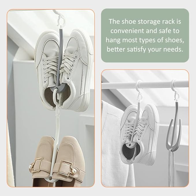 ULTECHNOVO Shoe Organizer Hanging 2 Hook Shoe Rack Laundry Room Hanging Rack Balcony Space-Saving