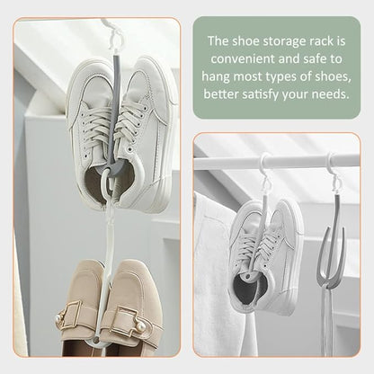 ULTECHNOVO Shoe Organizer Hanging 2 Hook Shoe Rack Laundry Room Hanging Rack Balcony Space-Saving
