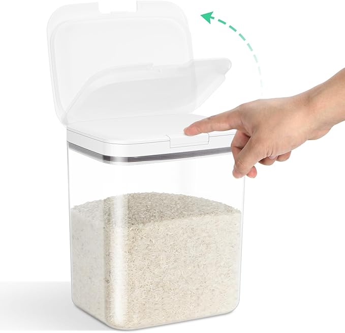 TBMAXS Rice Storage Container - 5.8 Qt | 11 Lbs Crystal-Clear Plastic Food Storage Container Bin with Pop-up Lid for Rice Flour Sugar, Dry Food Holder for Kitchen Pantry Organization and Storage